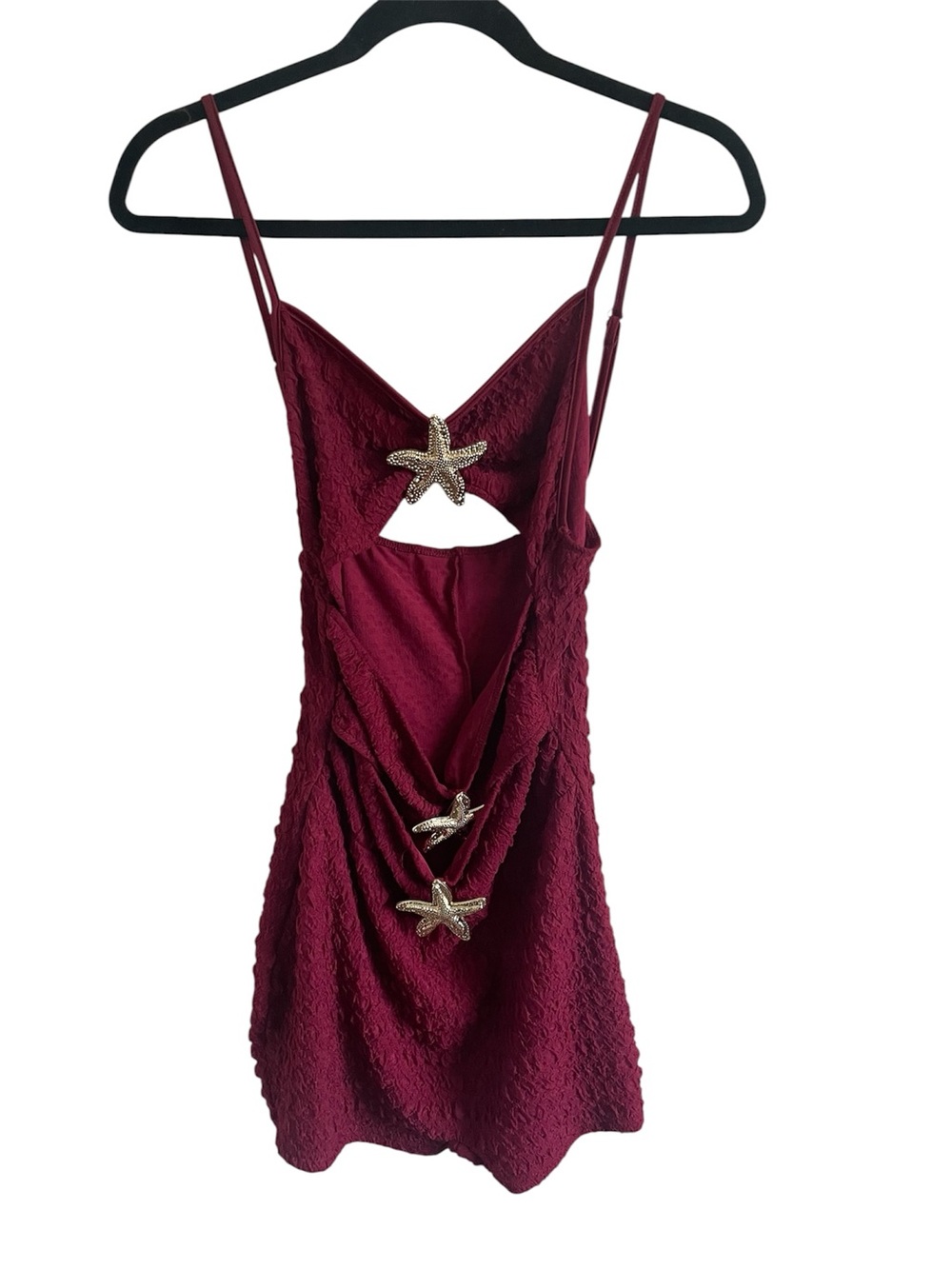 SHEIN Burgundy Starfish Gold Accent Mini Romper